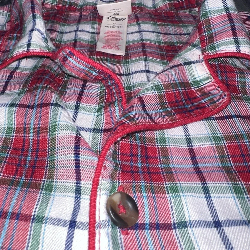 Disney Store Mickey Mouse Pajama Set Mens XL Red Plaid Light Flannel Christmas - Picture 9 of 16